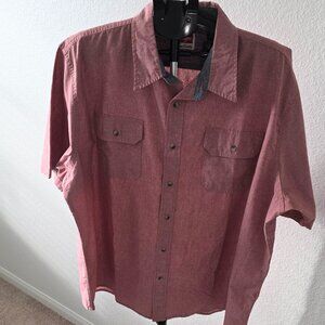 WRANGLER MENS 2XL 60% COTTON 40% POLYESTER RED CHAMBRAY SHORT SLEEVE SHIRT